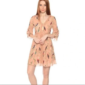 NEW Foxiedox‎ Hummingbird Print Women’s S Lace Double V-Neck 3/4 Sleeve Dress